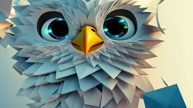 Digitally Crafted Owl: A Polygonal Bird of Prey with Captivating Eyes and Design