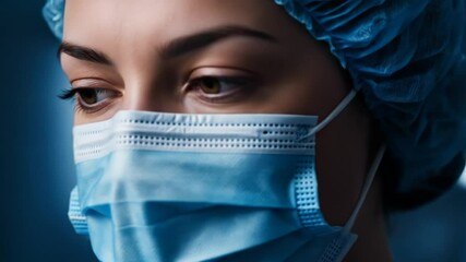 Healthcare hero in a blue surgical cap and mask, suitable for medical websites, posters, articles, and educational materials. 