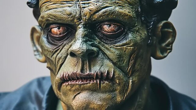Close-Up of a Grotesque Creature with a Meticulously Crafted and Detailed Face