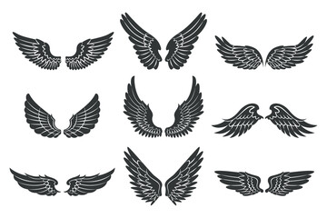 Vector set of bird wings, a symbol of freedom and flight, perfect for tattoo design or illustration