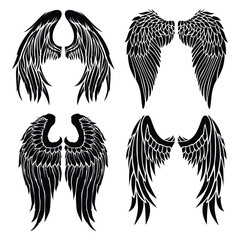 Black, white, and tribal angel wings, perfect for a vintage eagle or bird tattoo design illustrationBlack, white, and tribal angel wings, perfect for a vintage eagle or bird tattoo design illustration