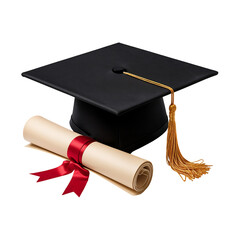 Black Graduation Cap with Gold Tassel and Diploma Scroll