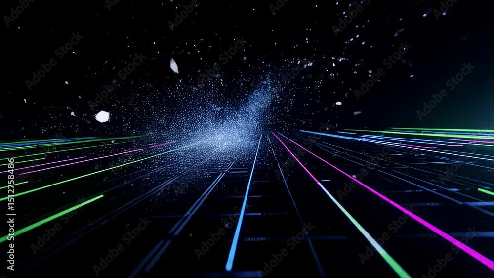 Poster abstract neon grid with particle explosion