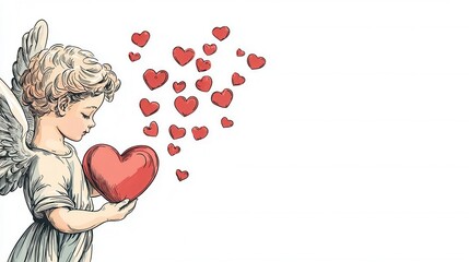 artistic cupid sculpting heart statue clipart, creative proposal theme, pastel watercolor, isolated on white background