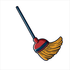 Broom duster rubbing over a vase, vector illustration of domestic cleaning. Perfect for household chores, hygiene concepts, and cleaning product visuals.