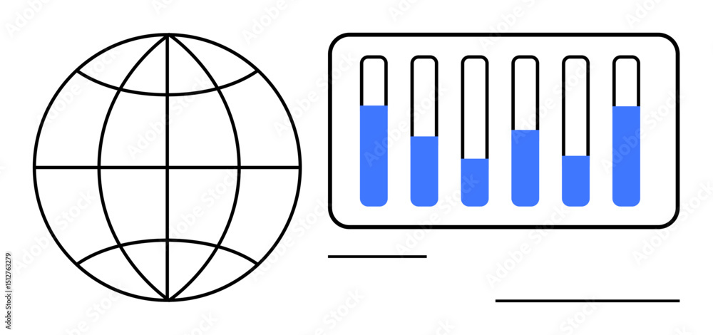 Poster globe next to increasing bar chart representing connectivity, data analysis, and trends. ideal for b