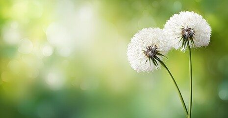 White Dandelions Against Green Background