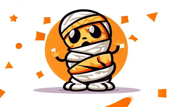 Cartoon Mummy Character Celebrating Halloween with Cute Poses and Sparkles