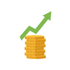 Coins stack and up arrow on transparent background