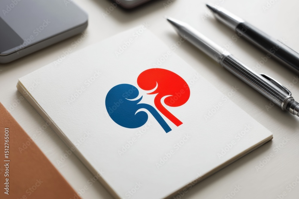 Poster kidney doctor logo design mockup featuring a colorful kidney icon on a clean workspace with empty up