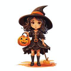 Professional Vector Illustration of a Girl in Witch Halloween Costume for Design Projects