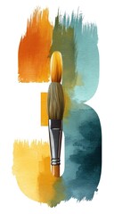 Number Three With Paintbrush And Color Swatches