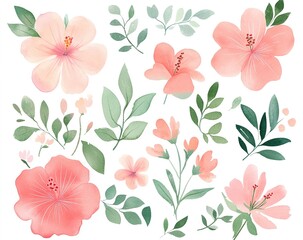 Watercolor Floral Pattern Design With Pink Flowers And Leaves