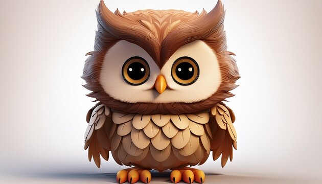 Chibi-Eule als 3D-Figur &ndash; niedliches Comic-Tier auf wei&szlig;em Hintergrund