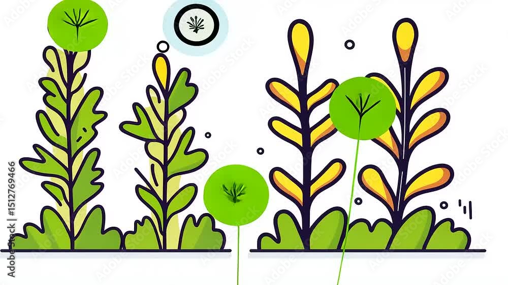 Poster animated botanical design with growing plant concepts and symbolic representations