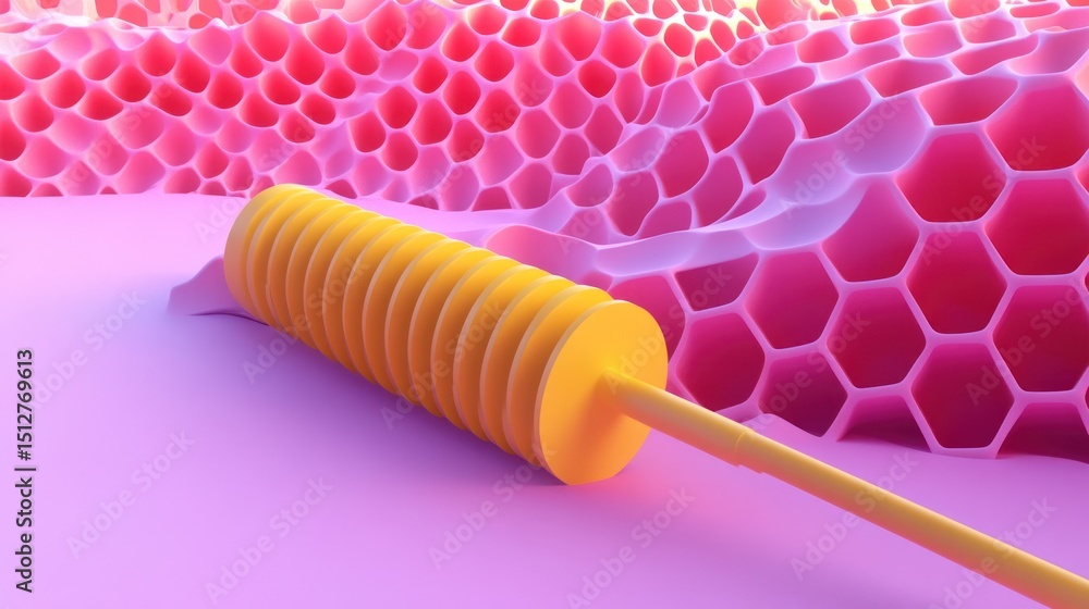 Poster abstract honeycomb texture with a yellow tool
