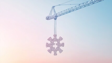 Construction crane lifting a complex symbol