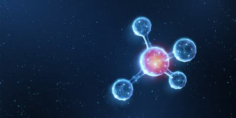 Molecule. Abstract futuristic micro molecule structure with sphere on blue background.