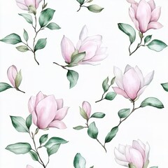 Delicate Pink Magnolia Floral Seamless Pattern
