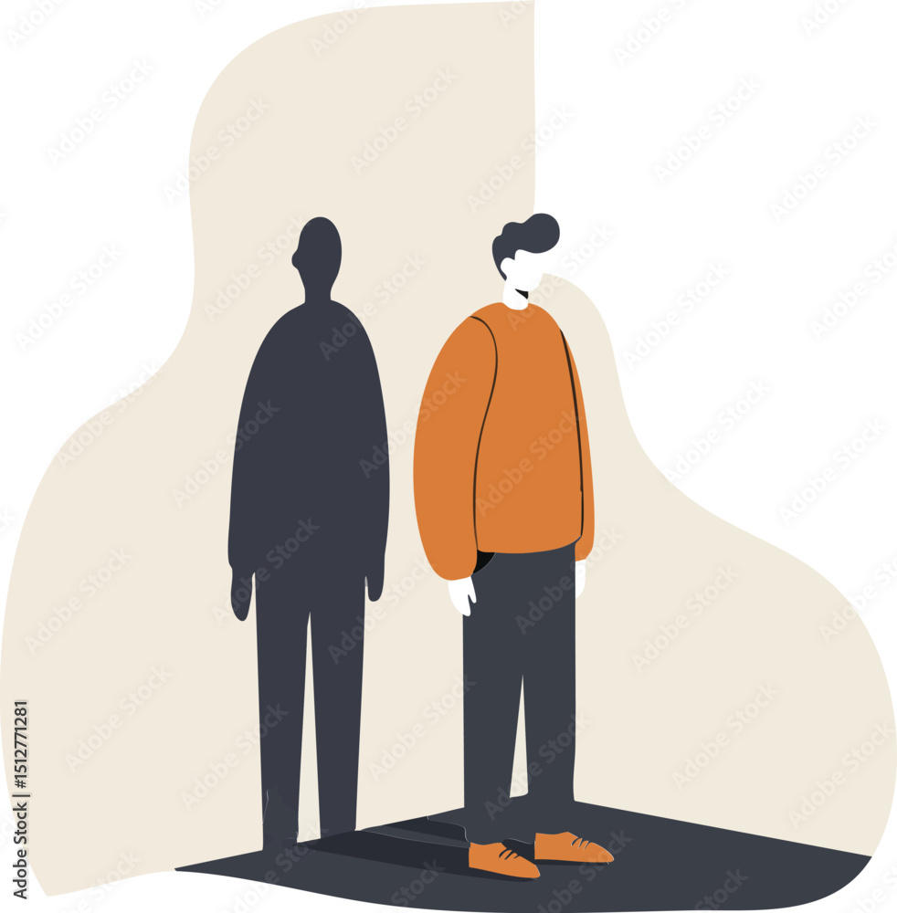 Poster man standing with shadow silhouette on abstract background vector illustration design