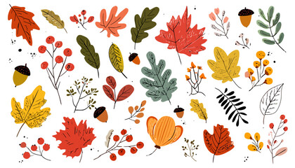 Obraz premium Hand-Drawn Autumn Leaves and Berries Vector Set Perfect for Fall Designs