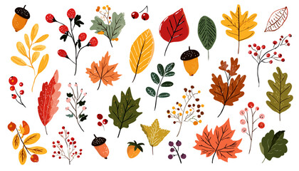 Obraz premium Hand-Drawn Autumn Leaves and Berries Vector Set Perfect for Fall Designs