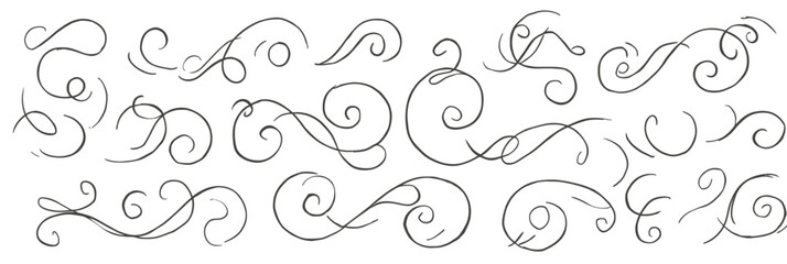 Collection of Hand-Drawn Flourishes and Swirls Vector Line Art for Design