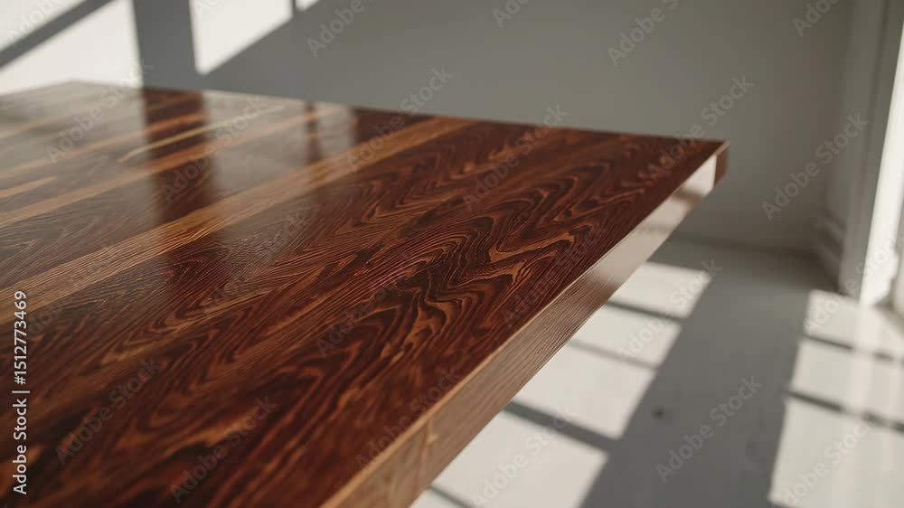 Poster sunlit wooden table: capturing light, shadow, and texture dynamics in a minimalist setting