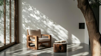 Minimalist Living Room with Natural Light and Wooden Furniture