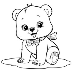 Cute Baby Bear with Bow Tie Sitting and Smiling Coloring Page