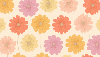 Pastel Floral Pattern Seamless Design Soft Colors, Pretty Flowers