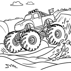 Off-Road Monster Truck Climbing Rocks Coloring Sheet for Kids © Anditii Creative