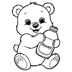 Cute Bear Holding a Honey Jar Coloring Page