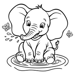 Adorable Baby Elephant Splashing Water with Flying Butterflies