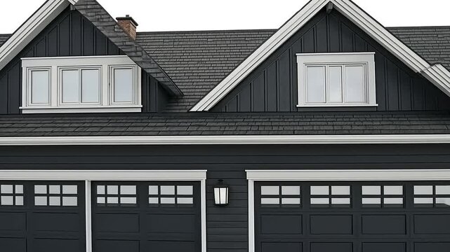 Contemporary Two-Car Garage Design with Dark Siding and Dormer Windows Architecture