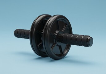 AB roller for abdominal muscles isolated on light blue background.