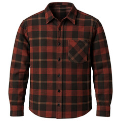 Men red black plaid flannel long sleeve shirt isolated transparent background