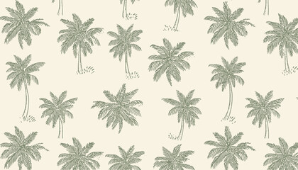 Seamless Tropical Palm Tree Pattern Elegant Green and Beige Design