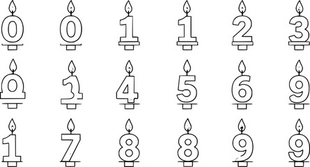 Birthday Candle Number Icon Set for Cakes and Celebrations, Perfect for Greeting Cards, Anniversaries, Festive Designs, Decorations, and Surprise Parties – Vector Flat Illustration Isolated on White B