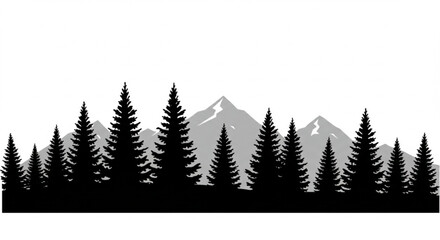 Fototapeta premium Mountain Forest Simple Black Silhouette Vector Isolated on White Background, Ideal for Logos, Nature Designs, and Outdoor-Themed Graphics