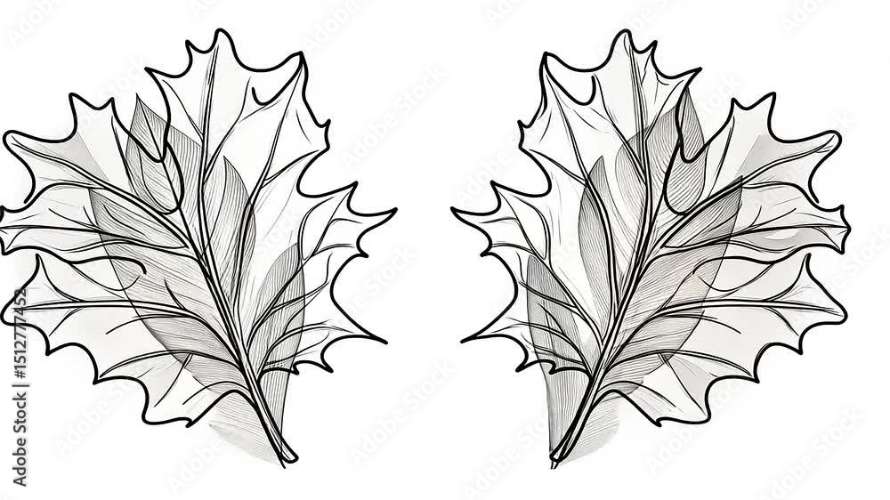 Poster abstract animation of autumn leaves with outline effects and motion graphics