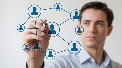 Businessman Drawing Social Network Connections Representing Communication People Management Teamwork And Professional Relationship