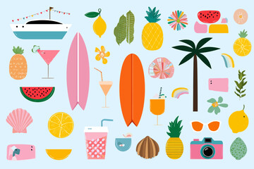Geometric Summer Vacation Icons � Minimalist Beach, Boat, and Tropical Elements for Holiday Designs