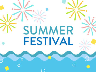 夏の海と花火が、ポップでかわいい背景素材 ( 背景　フレーム　見出し　タイトル　夏祭り　夏フェス　サマーセール )