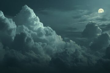 Dramatic Cloudscape At Night With Full Moon