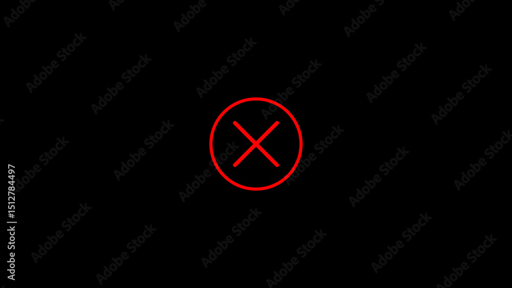 Poster red x inside a circle graphic against a black canvas represents error sign symbol cancellation or fo