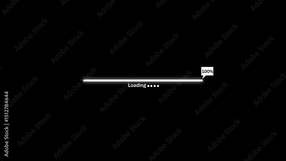 Poster minimalist loading bar illustration showing progress and completion depicting 100 percent finished s
