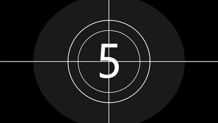 Classic film countdown number five in circle graphic against a black background ready for movie or video productions elements