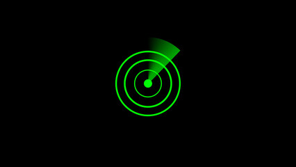 Animated green radar display against a black background illustrating search technology and digital navigation for cybersecurity and intelligence