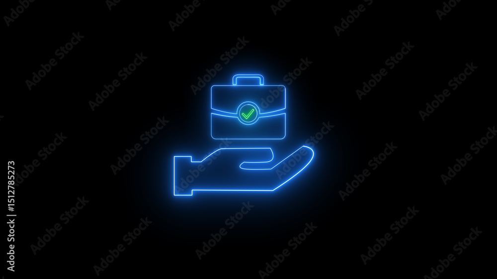 Poster an illuminated hand holding a glowing briefcase with a checkmark representing business success and a